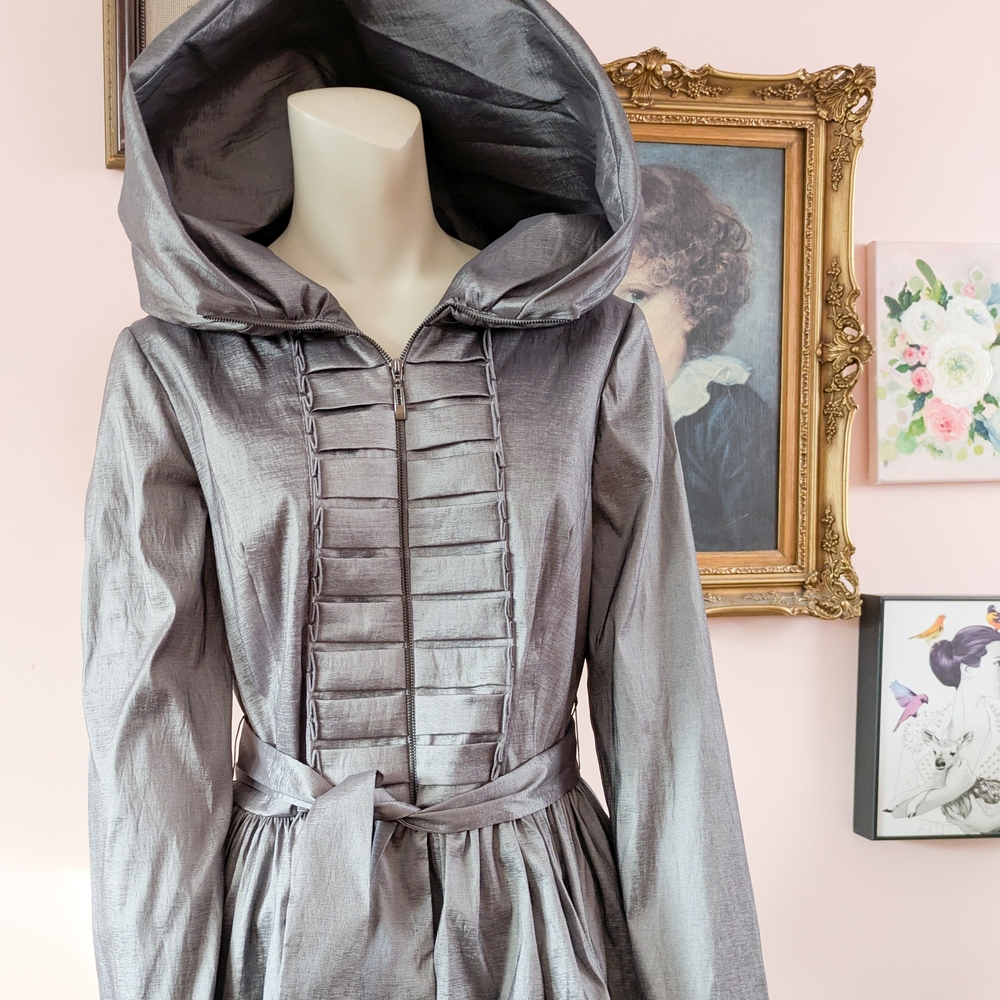 Silver Hooded Coat with Belt